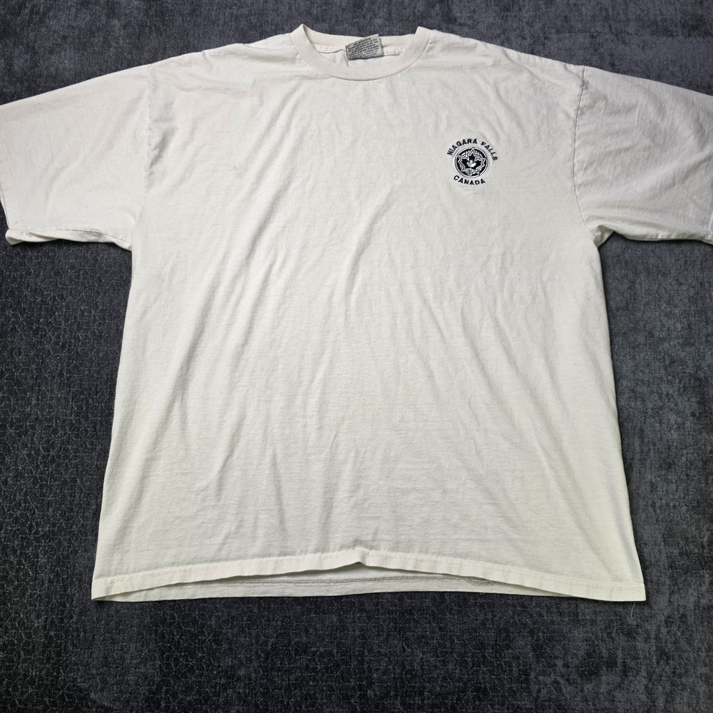Vtg Niagara Falls T Shirt Mens XL Made In Canada Embroidered Maple Leaf Cream